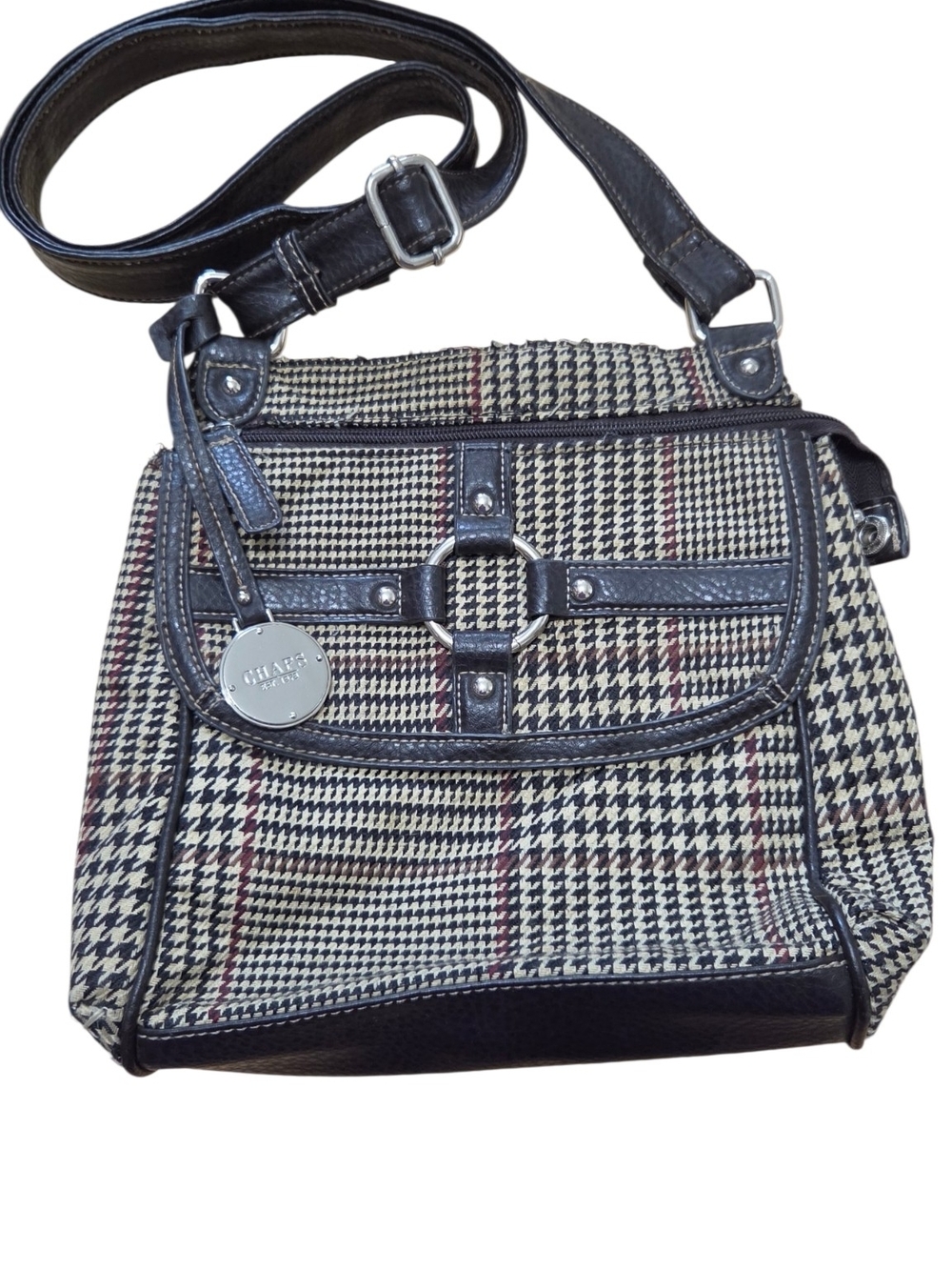 Champs Black, Cream and Red Houndstooth Crossbody Bag